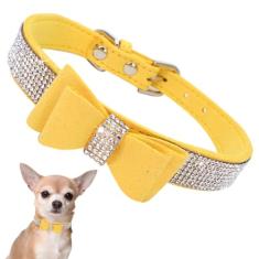 Coleira de cachorro de strass com gravata borboleta, lindo nó de cristal, brilhante, diamante, glitter, filhotes, coleiras para animais de estimação, PP, PP, pequeno, médio, grande, meninas, cães,