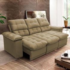 Sofá Retrátil Reclinável Atenas 2,30m Suede Velut Bege Molas no Assento - King House