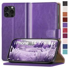 RingPi Capa de celular para iPhone 14 Pro Max de 6,7 polegadas [couro com bloqueio de RFID], [3 compartimentos para cartão de crédito] capa flip folio book à prova de choque, capas com suporte,