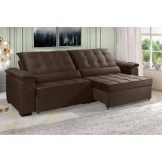 Sofá Retrátil e Reclinável RENEW 2.70m ESTILO ESTOFADOS - França Velusoft Cor &quot;Marrom&quot;