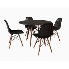 Conjunto De Mesa De Jantar Eames Eiffel Redonda 90cm Tampo De Madeira 