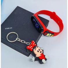 Kit Relógio Infantil Digital Led Bracelete Silicone + Chaveiro Mini Bo