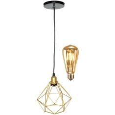 Pendente Aramado Diamante Luminária Lustre Retrô Balcão + Lâmpada Led 