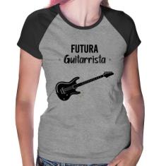 Baby Look Raglan Futura Guitarrista - Foca na Moda, Cinza, Preto, P