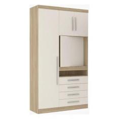Guarda Roupa Solteiro 3 Portas 4 Gavetas com Painel Giratório para TV 