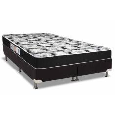 Cama Box Queen: Colchão Espuma D33 Luckspuma Supreme Black Pró Saúde DuploBase Suede Black(158x198)