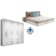 Cama Box Casal + Colchão King Best + Guarda Roupa Master 8.6 Branco