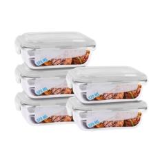 Conjunto 5 Potes Vidro Hermético Mantimentos Marmita 370ml