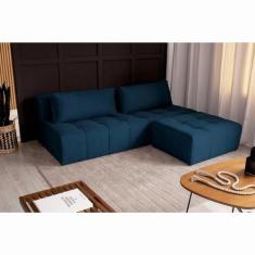 Sofá Modular 3 Lugares com Puff Soho Linho Azul Marinho - Mobly
