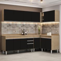 Armário De Cozinha Modulado De Canto 6 Peças Cp32 Balcão Com Tampo Castanho/preto - Lumil