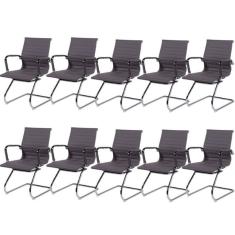 Kit 10 Cadeiras para Escritório Interlocutor Base Fixa Esteirinha Sintético 3301  Cinza