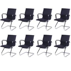 Kit 8 Cadeiras para Escritorio Interlocutor Base Fixa Esteirinha Sintético 3301 Preto
