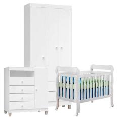 Quarto de Bebê 3 Portas Ternura Baby com Berço Lila Branco Brilho - In