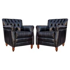 Kit 02 Poltronas Decorativas Sala de Estar Níger Pés Madeira Couro Preto - Gran Belo