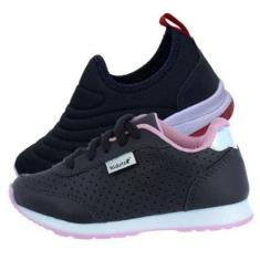 Kit 2 Pares Tênis Infantil Feminino Rosa e Calce Facil Bordado-Masculino