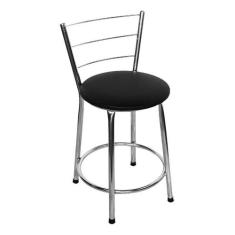 Banqueta Baixa Cromada Banquinho Com Encosto Para Cozinha Bistrô Bar B