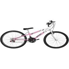 Bicicleta de Passeio Ultra Bikes Esporte Bicolor Aro 26 Reforçada Freio V-Brake – 18 Marchas Feminina Rosa/Branco