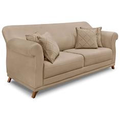 Sofá Living 2 Lugares 1,80m Vênus Suede Bege Pés Castanho - Pallazio