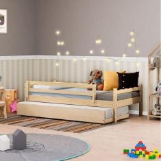 Bicama Solteiro Infantil Reversível com Grade de Proteção Casatema Marroml