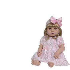 Boneca Reborn Realista Loira Vestido Renda 13 Acessórios