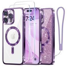 Meifigno Capa projetada para iPhone 16 Pro de 6,3 polegadas, [compatível com MagSafe] [2x protetores de tela] [cartão de glitter e alça de pulso] Proteção de lente surround projetada para iPhone 16