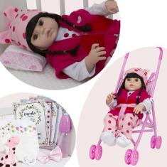 Boneca Girafinha Com Carrinho Reborn Completa Pode Dar Banho - Cegonha
