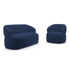 Kit Poltrona Giratória e Sofá Orgânico Living Glee 02 Lugares 140cm Ve