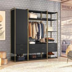 Guarda-Roupa Closet Industrial Mital 1 PT 6 GV Preto e Dourado