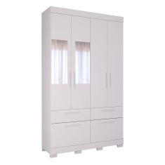 Guarda Roupa 4 Portas 3 Gavetas 1 Basculante Com Espelho 100% Mdf Porto Panan Branco