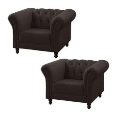 Kit 2 Poltronas Decorativa Bérgamo Couro Marrom - Gran Belo