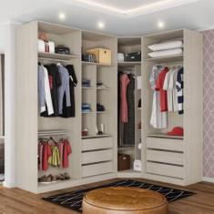 Guarda Roupa Canto 6 Gavetas, 4 Cabideiros Legno Crema - KIT