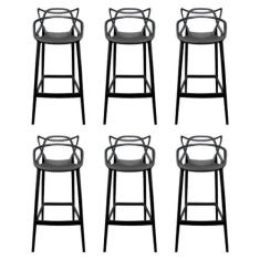 Kit - 6 X Banquetas Altas Masters Allegra - Preto - UNIVERSAL MIX