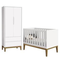 Jogo de Quarto Infantil Guarda Roupa 2 Portas e Berço Classic Branco F