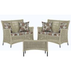 2 Sofá Área e Mesa Igapó Alumínio Pintura Preta Corda Náutica Estofado Impermeável Almofada 6 Trama