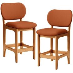 Kit 02 Banquetas Baixa Bar Cozinha E Sala De Jantar Fixa Betta L02 Imbuia Tecido Terracota