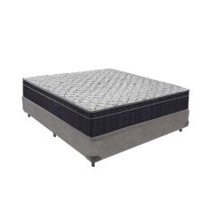 Cama + Box Casal Colchão Ortobom D45 Airtech Extra Firme Cinza