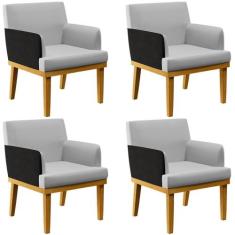 Kit 04 Poltronas Decorativas Para Sala de Estar Beatriz Linho Cinza Ma