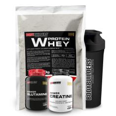 Kit Whey Protein 500g +  Power Creatina 100g +  Power Glutamina 100g +  Coqueteleira - Bodybuilders-Unissex