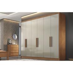 Guarda Roupa Casal Rizon-Linea Plus 6 Portas de Abrir 8 Gavetas MDF Cumaru-Fendi Móveis Novo Horizonte