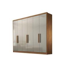 Guarda Roupa Casal Quarto Rizon 6 Portas de Bater 8 Gavetas MDF Cumaru-Fendi Móveis Novo Horizonte