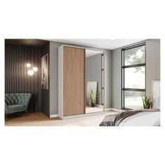 Guarda Roupa Solteiro Ambiente New Predileto 2 Portas 3 Gavetas MDF-MDP com Espelho Areia Jequitibá