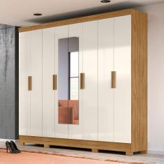 Guarda Roupa Casal Superagui 8 Portas 4 Gavetas MDP com Espelho Freijó - Off White Casa H