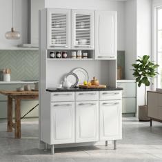 Armário de Cozinha Compacta Itatiaia Prisma 6 Portas 3 Gavetas 1 Nicho e Balcão de Apoio Aço - 105cm de Largura
