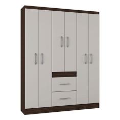 Guarda Roupa Casal Milão 6 Portas Chocolate Off White - Poquema