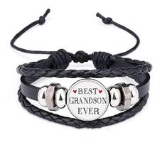 DIYthinker Pulseira Best Grandson Ever Quote Relatives de couro trançado com contas