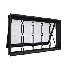 Janela de Aço Maximo Ar com Grade Mosaico 60x60x12cm Facilitá Lucasa Preto