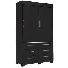 Guarda Roupa Buzios Sem Espelho Solteiro 2 Portas 6 Gavetas Rud Rack Cor Preto