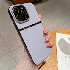 Capa traseira de couro para revestimento comercial para iPhone 13 14 Pro Max 14 Plus Capa híbrida protetora de lente rígida, roxo claro, para iPhone 13 Pro