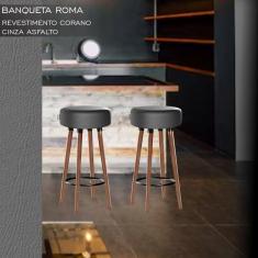 Banqueta Alta Berlim Pés Palito Estofada Kit 4 Peças Asfalto