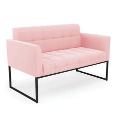 Sofá Namoradeira Elisa Suede Rosa Bebê Base Metálica Industrial Preto - D`rossi